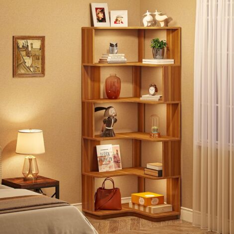 Libreria angolare da 180 cm, libreria indipendente a 6 ripiani, grande