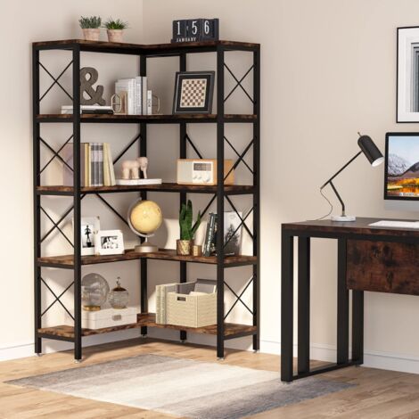 Libreria 5 Ripiani NUMENN Stile Vintage – Scaffale In Metallo E Legno Per Soggiorno, Camera, Ufficio - 3