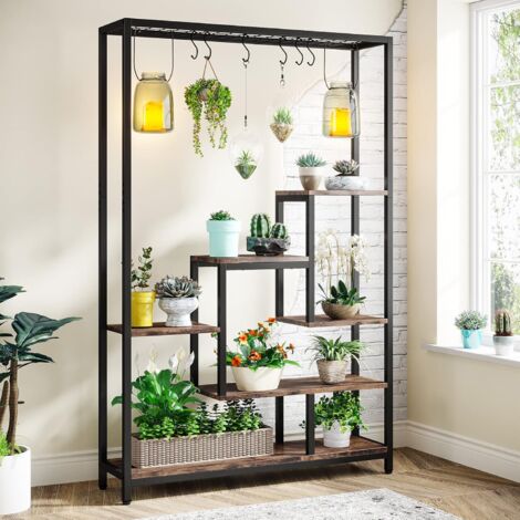 Tribesigns Supporto per piante da interno alto a 5 livelli, grande mensola in metallo con 6 ganci a S, espositore multiuso per bonsai, per interni, giardino, balcone, soggiorno (1/5)