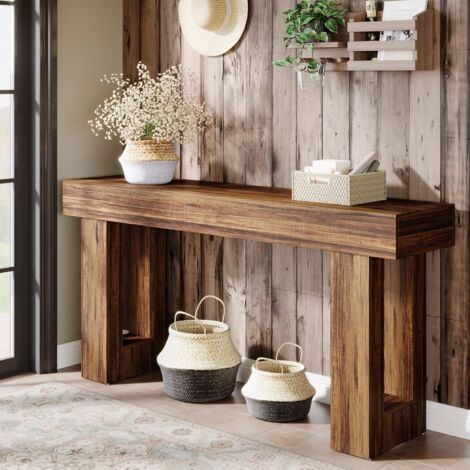 Tavolo Consolle Stretto In Stile Fattoria, 100x30x80 Cm, Rovere Scuro E Gambe Bianche, Per Ingresso E Corridoio