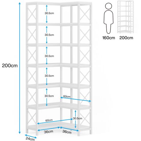 YITAHOME Libreria angolare a 5/6 ripiani, in legno, a forma di S, scaffale aperto, autoportante, per soggiorno, studio, ufficio, rustico, 180 x 30 x 3 | Leroy Merlin