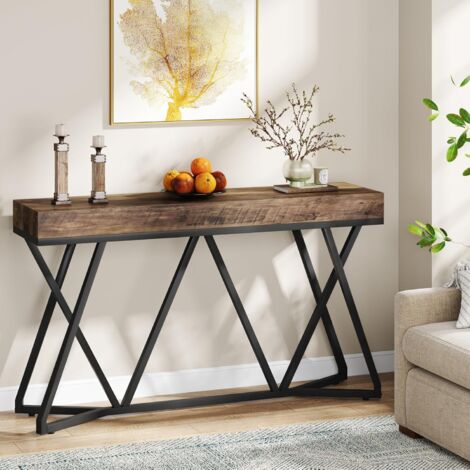 Tribesigns Tavolo consolle da 140cm, Tavolo da ingresso in legno con base in metallo, tavolino da caffè, tavolo da accento industriale per corridoio, soggiorno, ingresso (Marrone) (1/5)
