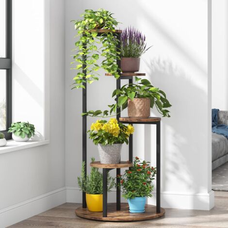 Tribesigns Supporto angolare per piante da interno, scaffale alto a 4 ripiani, per più piante in vaso, supporto per vasi da fiori in legno con struttura in metallo, per balcone, giardino, patio