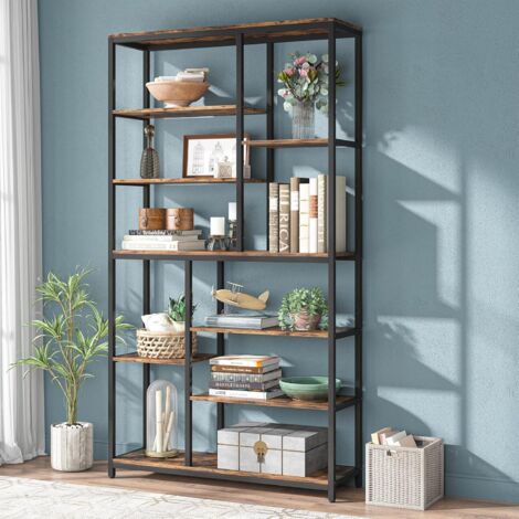 Tribesigns Libreria, Scaffale per Soggiorno, Moderno Libreria a giorno indipendente Portaoggetti da Terra con 9 ripiani, per Camera da letto, ufficio a casa, Marrone Rustico