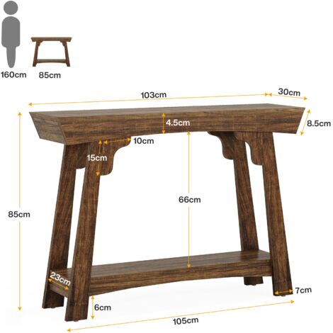 Tavolo Consolle Plank+Beam In Legno Massello Di Pino - 117 Cm, Noce, Per Ingresso, Divano, Corridoio, Facile Montaggio