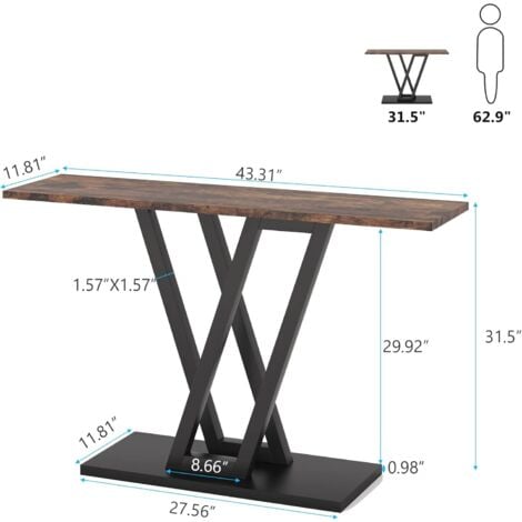 Tribesigns Tavolo Consolle, Consolle Ingresso Moderno, Struttura Metallica Stabile e Facile da Montare, per Soggiorno, Corridoio, Marrone Rustico 110 x 80 x 30 cm