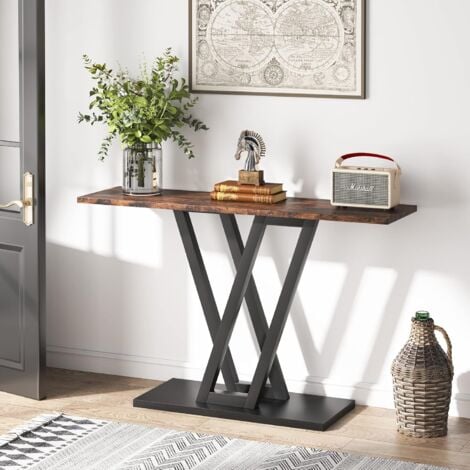 Tribesigns Tavolo Consolle, Consolle Ingresso Moderno, Struttura Metallica Stabile e Facile da Montare, per Soggiorno, Corridoio, Marrone Rustico 110 x 80 x 30 cm