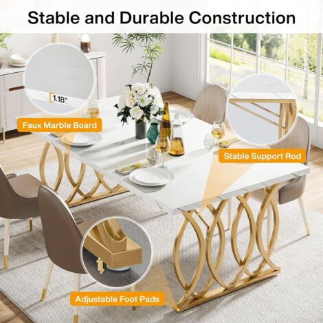 Tribesigns Tavolo Da Pranzo Quadrato Per 2, Tavolo Da Pranzo Moderno Da 80 Cm Con Base In Metallo Tavolo Da Cucina Per Sala Da Pranzo Piccolo Spazio Appartamento Bianco E Oro 88579623