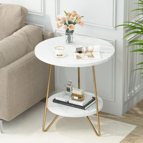Tribesigns Tavolino Rotondo Moderno Bianco E Oro - 2 Ripiani Marmo Artificiale 47.5x55 Cm | Tavolino Da Caffè Per Soggiorno - Foto 5
