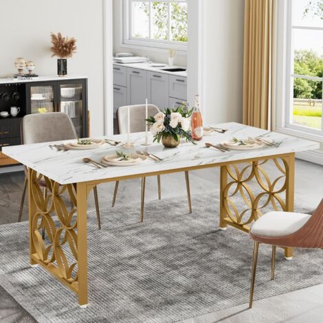 Tribesigns Tavolino Moderno, Tavolo Da Salotto, Tavolino Da Cocktail In Finto Marmo Con Struttura Geometrica Tavolo Centrale Rettangolare Tavolino Da Divano Per Lhome Office Bianco E Oro 86863914
