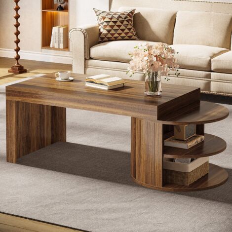 Tribesigns Tavolino da caffè rettangolare, in legno, da 119 cm, tavolo da salotto, tavolino basso da cocktail con base robusta e angoli arrotondati, facile da montare, marrone rustico