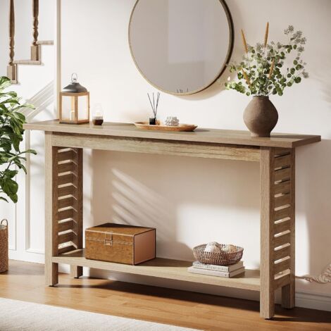 WOHOMO - Tavolo consolle, tavolino per ingresso con ripiani portaoggetti, 30 cm di larghezza, tavolino moderno per soggiorno, 80 x 30 x 80 cm, noce