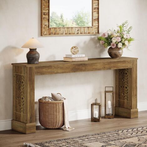 Tribesigns 160 cm Consolle Ingresso, Tavolo Consolle in Legno Industriale Dietro il Divano con Gambe con Motivo Retrò Cavo per Soggiorno, Corridoio, Ingresso, Marrone Rustico