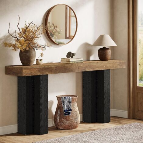 LVB Tavolo Da Ingresso Stile Industriale, Consolle In Rovere Grigio Chiaro E Metallo, 160x34x76 Cm, Con Ripiano