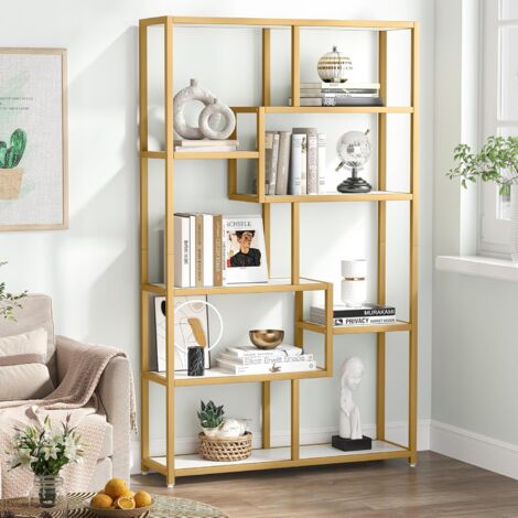 Tribesigns Libreria Scaffale Oro, 180 cm scaffale per libri da pavimento a 8 Ripiani, Porta Piante, mensola in legno e struttura in metallo per libri, espositore per soggiorno, casa e ufficio (1/5)