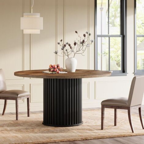 Tribesigns Tavolo Da Pranzo Rotondo, Tavolo Cucina Da 120cm Con Piano In Legno E Base In Metallo Per 4 Persone, Moderno Nero (Marrone + Nero)