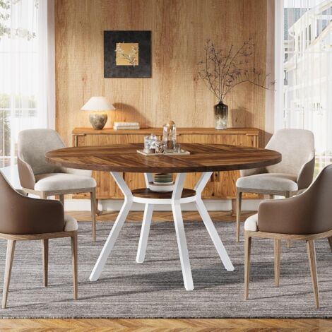 Tribesigns Tavolo Rotondo 120 cm per 4-6 Persone, in Legno con Base in Metallo, Stile Rustico per Soggiorno, Sala da Pranzo, Cucina, Marrone (1/5)