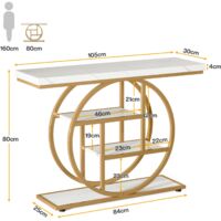 Tavolo Consolle Industriale 104 Cm Grigio | 4 Ripiani Sfalsati Con Base Circolare, Tavolino Da Ingresso In Legno E Metallo