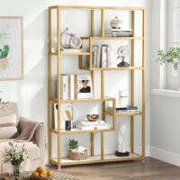 Tribesigns Libreria Scaffale Oro, 180 cm scaffale per libri da pavimento a 8 Ripiani, Porta Piante, mensola in legno e struttura in metallo per libri, espositore per soggiorno, casa e ufficio