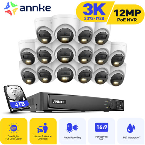 Kit De Surveillance ANNKE 4K WiFi Extérieur - 4 Caméras IP 8MP, NVR 16CH 2TB, Audio Bidirectionnel, Vision Nocturne 30m, Détection De Personne