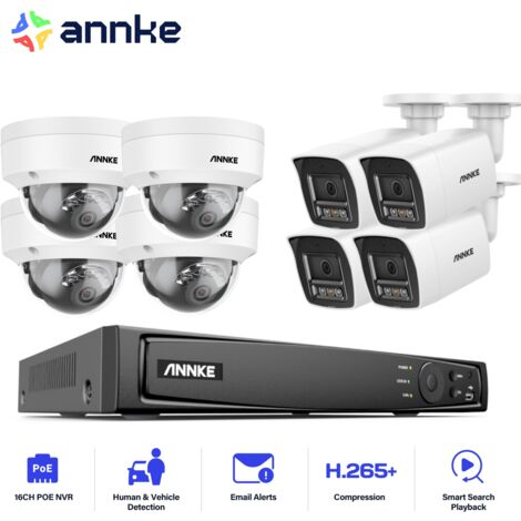 ANNKE 12MP Kit de vidéosurveillance Extérieur,16CH NVR avec 8X 12MP Caméra IP PoE Vision Nocturne Couleur,Accès Distance Caméra de Surveillance Kit,4 Balle+4 Dôme