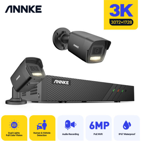 ANNKE Kit Caméra de Surveillance Extérieure POE 5MP avec 2 Caméras IP Vision Nocturne Couleur,Détection Humaine et Véhicule,Alarme Sonore Accès à Distance Kit de Videosurveillance