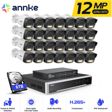 ANNKE 12MP Kit de Vidéosurveillance Extérieure 32CH NVR 28×Caméras Intelligente Double Lumière Vision Nocturne,Alerte Email,APP/PC à Distanc PoE Kit Caméra de Surveillance 6TB