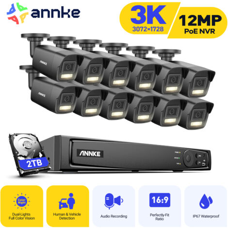 ANNKE 3K Filaire Kit de Vidéosurveillance Extérieure,16CH NVR et 12X5MP Caméra PoE,Détection Humaine/Véhicule,Couleur Vision Nocturne,Double Lumière Intelligente,2TB HDD (1/5)