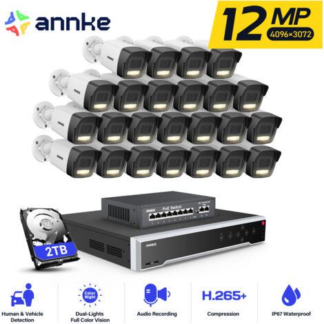 ANNKE 12MP Kit de Vidéosurveillance Filaire 32CH NVR 24×Caméras Intelligente Double Lumière Vision Nocturne,Alerte Email,APP/PC à Distanc PoE Kit Caméra de Surveillance Extérieure 2TB (1/5)
