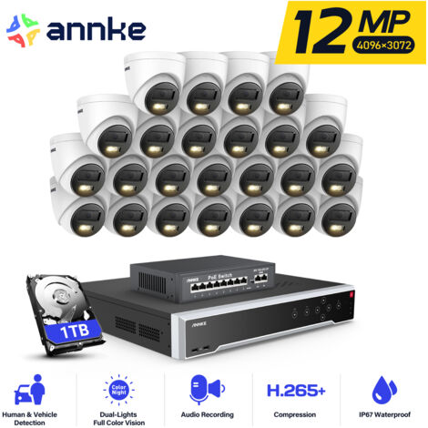 ANNKE 12MP Kit de Vidéosurveillance Extérieure 32CH NVR 24×Caméras Intelligente Double Lumière Vision Nocturne,Alerte Email Détection Mouvement Caméra de Surveillance APP/PC à Distance 1TB (1/5)