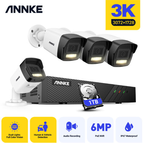ANNKE 3K Kit Caméra de Surveillance PoE 8CH NVR 4X 5MP Intelligente Double Lumière Caméra Enregistrement 24h/7j Système de Sécurité PoE Vidéo 1TB (1/5)
