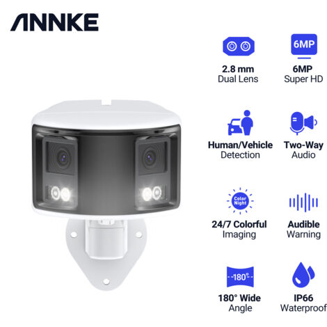 ANNKE 6MP POE Caméra Sécurité Protection 180 ° Panoramique Double Objectif Vision Nocturne Couleur Extérieure CCTV Surveillance Caméra (1/5)