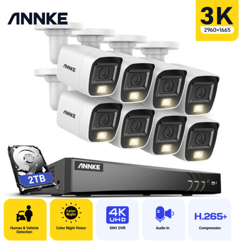 ANNKE Kit Caméra de Surveillance Filaire,4K DVR et 5MP 8 Caméras Vision Nocturne Couleur Microphone Intégré Accès Distance,2TB (1/5)