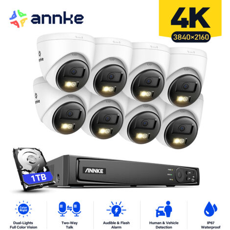 ANNKE 4K Kit de Vidéosurveillance Exterieure 8CH NVR 8×Caméras Intelligente Double Lumière Audio 2 Voies,Vision Nocturne,Alarme E-Mail Kit Caméra de Surveillance Filaire Accès à Distance 1TB