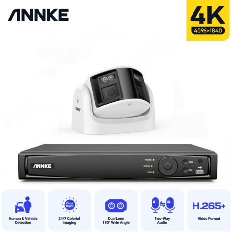 ANNKE 8MP PoE kit de vidéosurveillance 4K caméra panoramique 180 ° double objectif H.265 + 2 voies audio surveillance caméra système de caméra de sécurité (1/5)