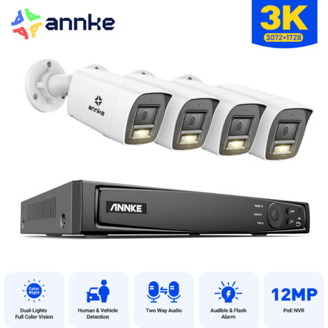ANNKE Kit de Vidéosurveillance Exterieure 8CH NVR 4×Caméras Intelligente Double Lumière Vision Nocturne, Audio 2 Voies,Détection Mouvement,Kit Caméra Surveillance Infrarouge APP/PC à Distance (1/5)