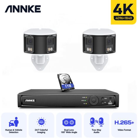 ANNKE 4K PoE kit de vidéosurveillance panoramique 180 ° double objectif caméra H.265 + 2 voies audio CCTV caméra système de sécurité - 1 To HDD (1/5)
