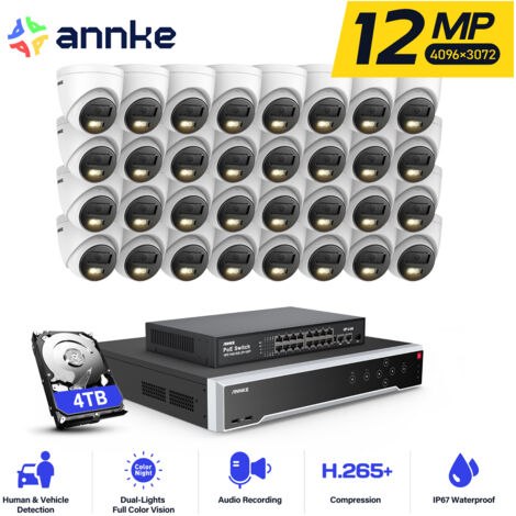 ANNKE 12MP Kit de Vidéosurveillance Extérieure 32CH NVR 32×Caméras Intelligente Double Lumière Vision Nocturne,Alerte Email Détection Mouvement Caméra de Surveillance APP/PC à Distance 4TB (1/5)