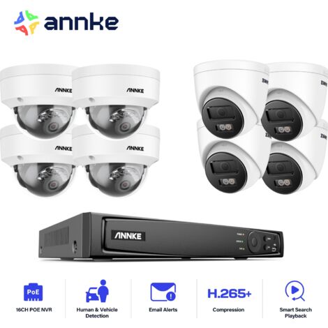 ANNKE 12MP Kit de vidéosurveillance Extérieur,16CH NVR avec 8X 12MP Caméra PoE Couleur Vision Nocturne,Caméra de Surveillance Kit Accès Distance,4 Dôme+4 Tower