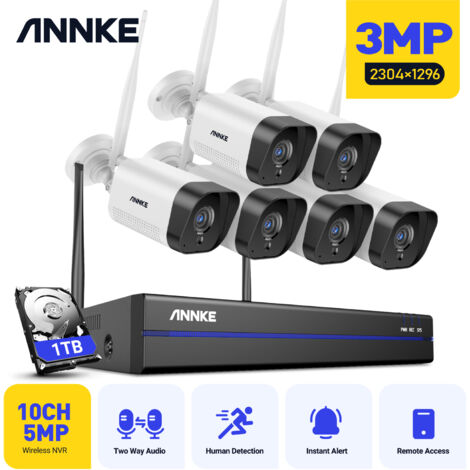 ANNKE 8CH Kit de Vidéosurveillance Sans Fil 5MP NVR 4X3MP WiFi Caméras Vision Nocturne Kit Vidéo Surveillance WiFi Système 1 To (1/5)