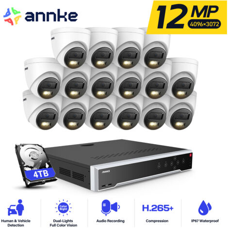 ANNKE 12MP Kit de Vidéosurveillance Extérieure 32CH NVR 16×Caméras Intelligente Double Lumière Vision Nocturne,Alerte Email Détection Mouvement Caméra de Surveillance APP/PC à Distance 4TB (1/5)
