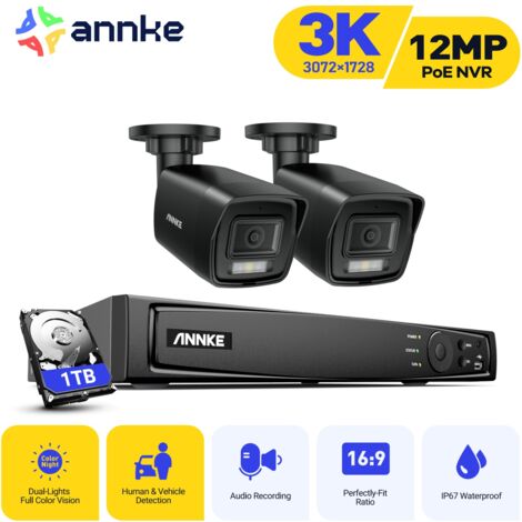 ANNKE Kit de Vidéosurveillance Smart Dual Light avec 2 Caméras 5MP Vision Nocturne Alarme E-Mail Kit Caméra de Surveillance Exterieure APP/PC à Distance 1TB