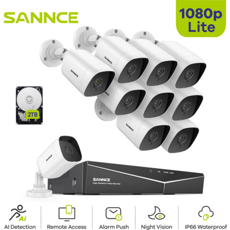 SANNCE 1080P HD 16CH DVR Sécurité IR Vision Nocturne Détection Mouvement Accès Distance Kit de Surveillance - 2TB (1/5)