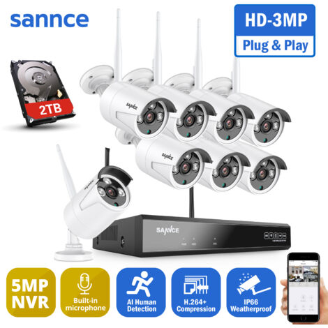 Sannce – Kit de vidéosurveillance 8 caméras 3MP NVR WiFi – Vision nocturne 30m – IP66 étanche – Application mobile – Disque dur 2 To - NVR 3 MP (1/5)