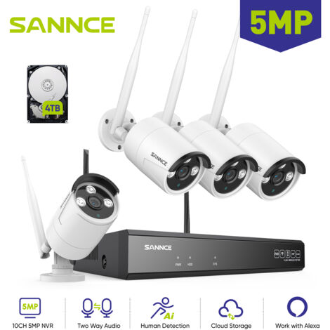 Caméra de sécurité WiFi sans fil, vision nocturne vidéo/mouvement AI