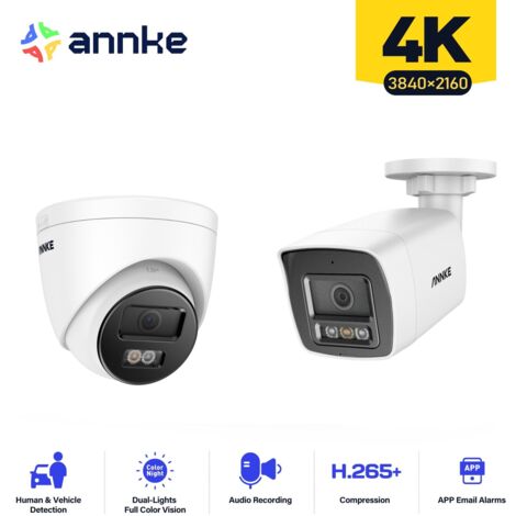 Annke – Caméra de surveillance 4K intérieure/extérieure – Détection humaine et véhicule – Vision nocturne couleur – IP67 – Microphone intégré (1/5)