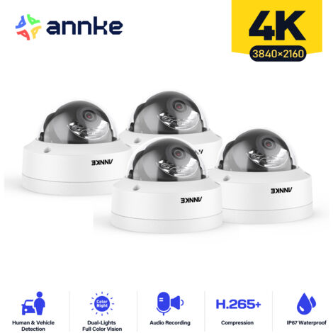 ANNKE 4K Outdoor PoE IP Security Camera,4×8MP Ultra HD Dome CCTV Camera IP67 Weatherproof Audio Recording Surveillance Camera (1/5)