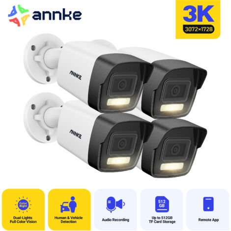 ANNKE PoE Caméra de sécurité extérieure 3K vision nocturne couleur détection de mouvement accès à distance,4PCS (1/5)