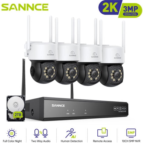 SANNCE Kit Videosorveglianza Wireless 3MP Telecamere Visione Notturna Avviso E-mail CCTV Telecamere Sicurezza Sistema - 2TB HDD