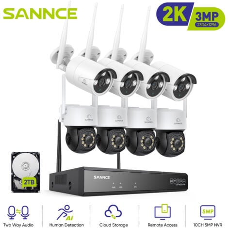SANNCE 3MP Kit Videosorveglianza Wireless Sistema Telecamera IR Visione Notturna Remote Monitor Sicurezza CCTV Wifi Telecamera Kit - 2TB HDD